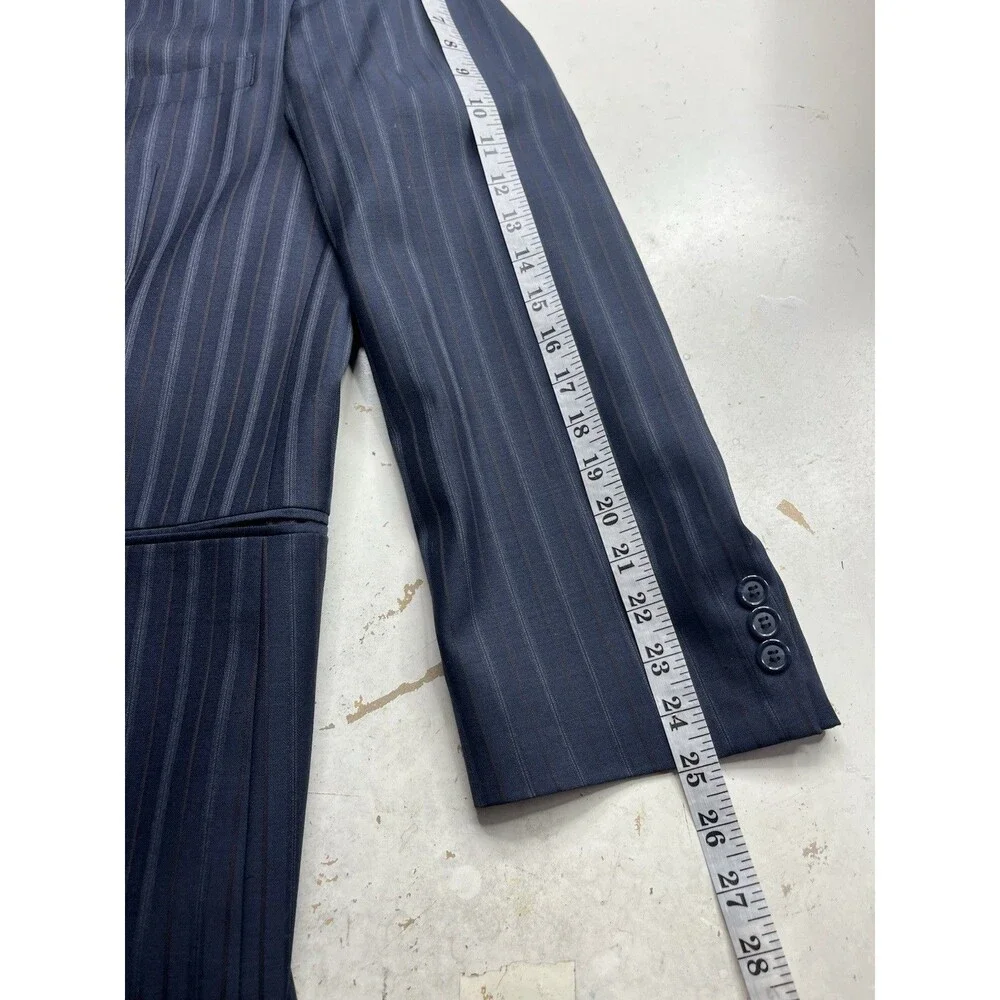 VERSINI European Men Suit 46R 40x31 Navy Striped 100% Wool Jacket Pants Set